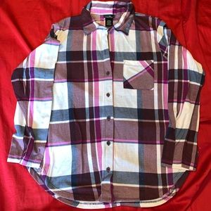 Purple and cream plaid flannel shirt
